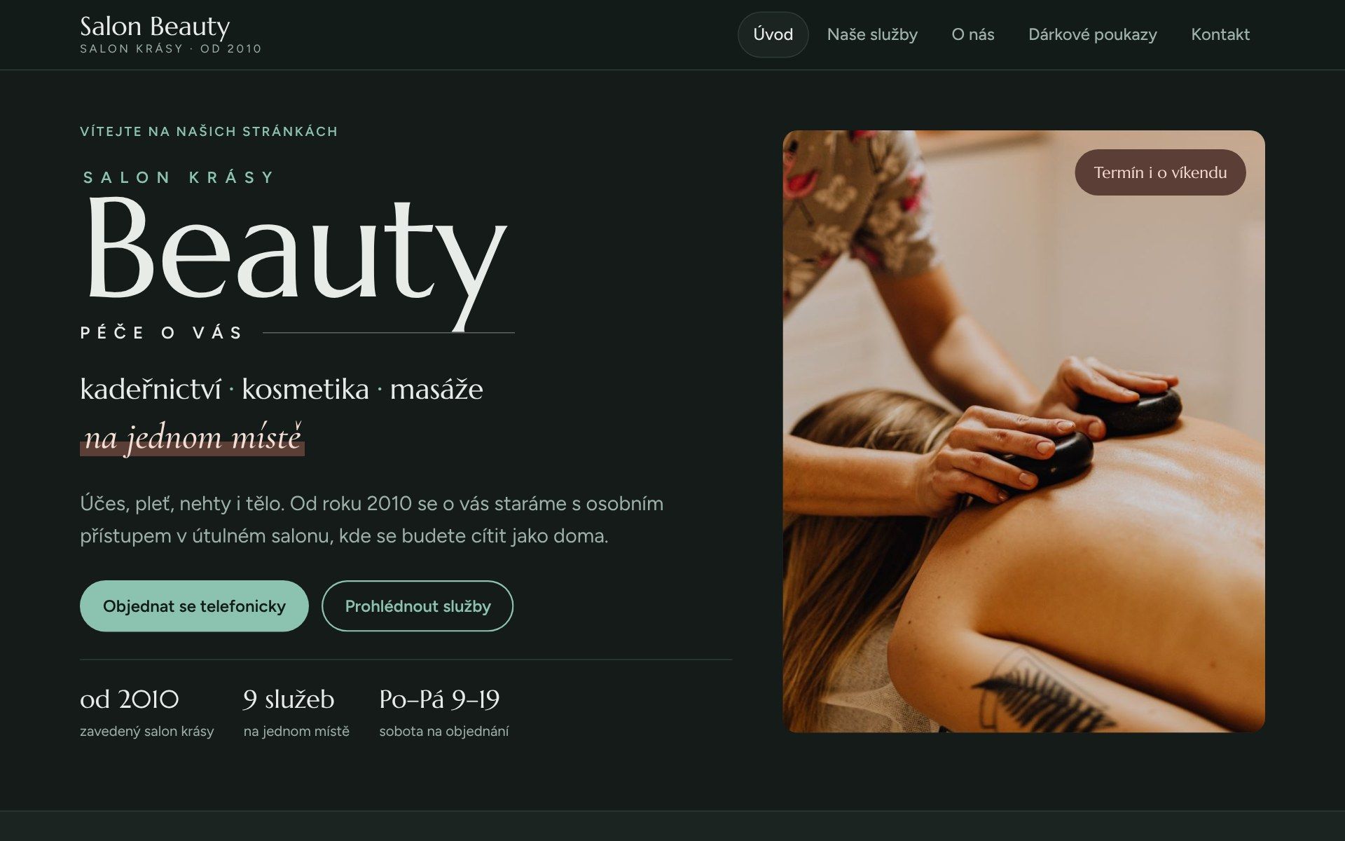 Ilustrativní náhled úvodní stránky nového webu salonu Beauty od Pixel Studia (počítač)